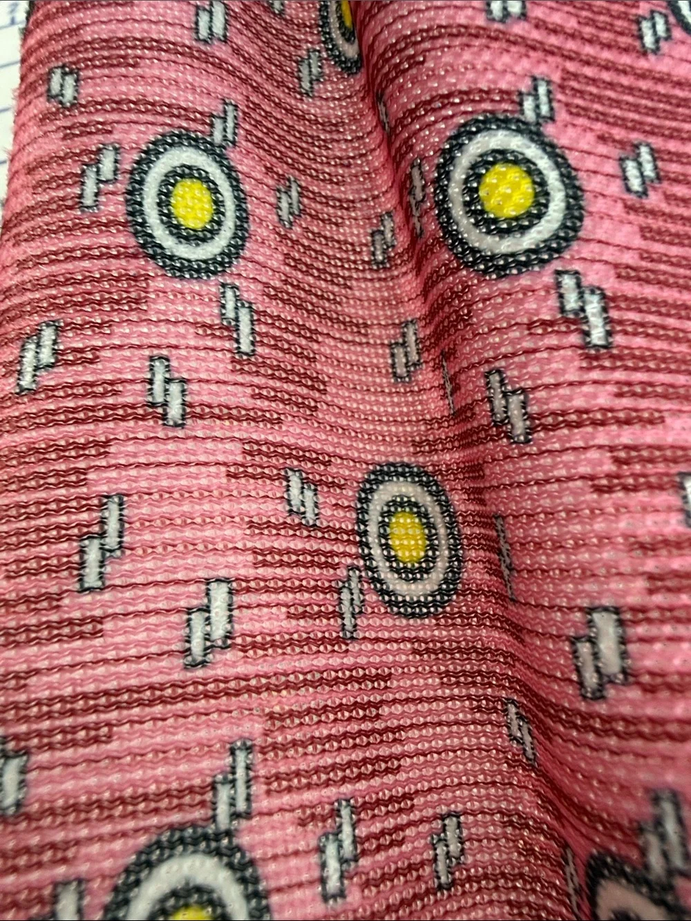 Vintage 1970s Mod Knit Fabric Pink Geometric Target Print 1 Yard x 60